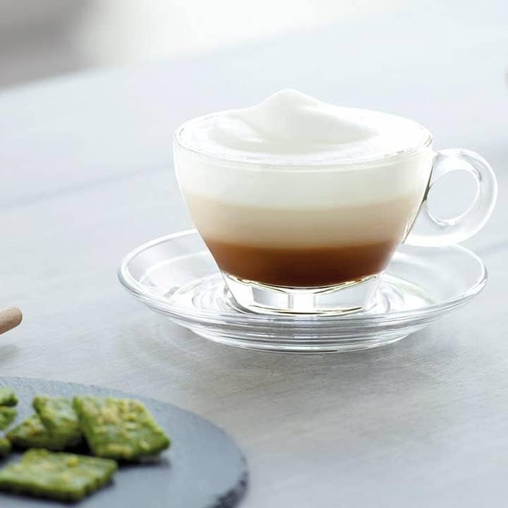Lemonsoda - Wholesale Coffee/Tea Cup - Glass Latte Cup and Saucer - 8.75oz - Set of 6
