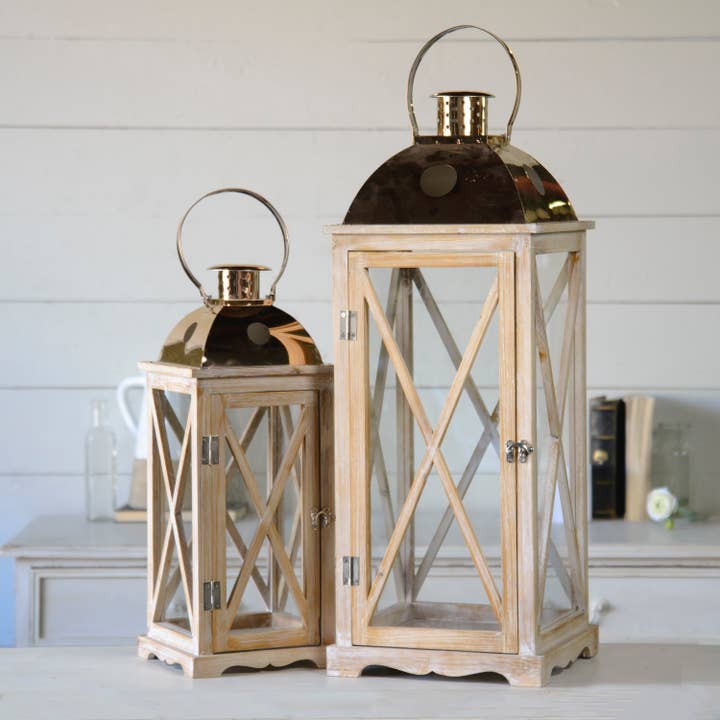 VIP Home & Garden - Wholesale Lantern - VIP Glass 28 in. White Rustic Cottage Lanterns Set 24