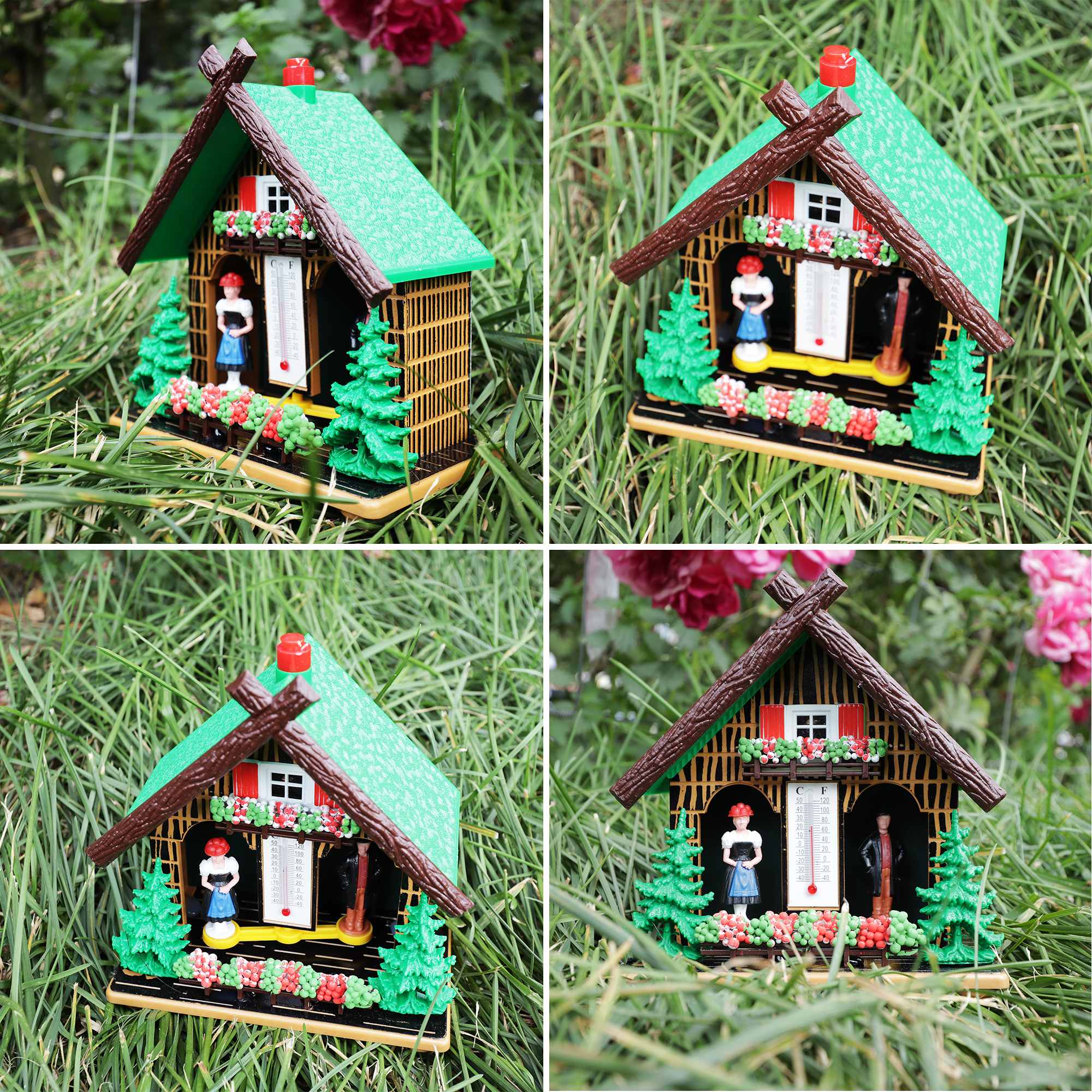 Tribal Trade GmbH - Wholesale Decorative Figurine - Wetterhaus thermometer Schwarzwald 01 green roof without deer10