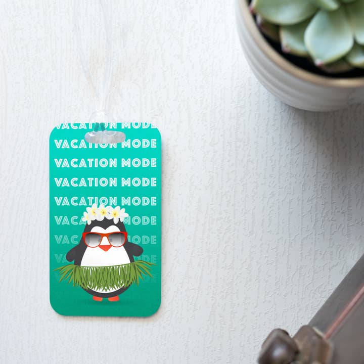 Funny Penguin Vacation Mode Luggage Tag for wholesale by Wayfaring Prints