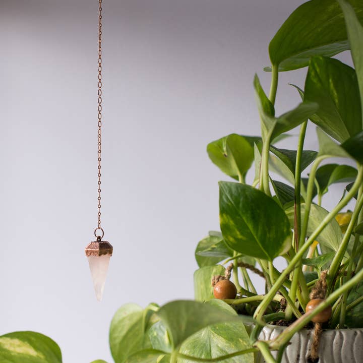 The Cyprus Cabinet - Wholesale Spiritual Stone/Crystal - Rose Quartz Copper + Crystal Pendulum2