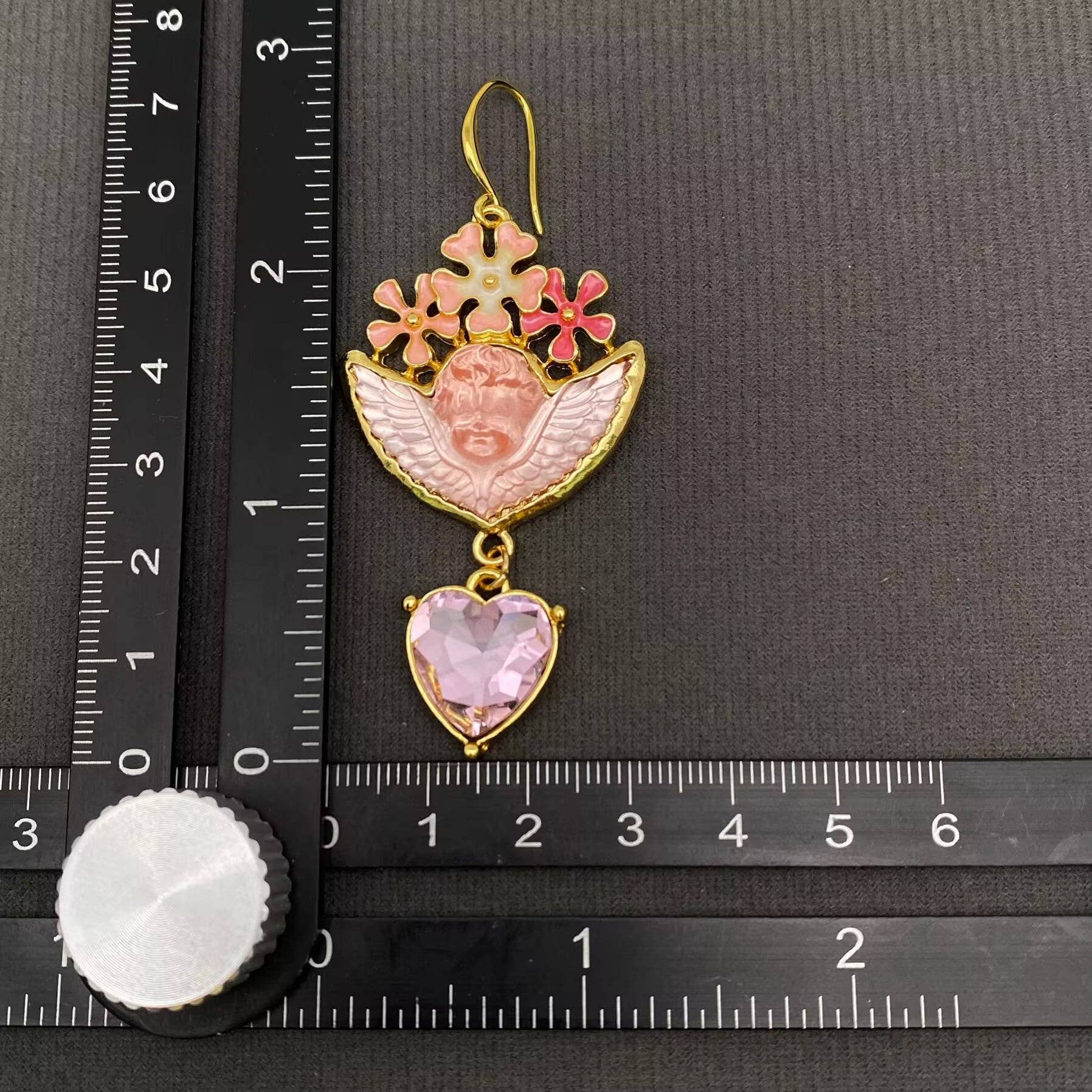 Mio Queena – Großhandel Ohrhänger – Vintage funkelnde Glas Herz Engel Ohrringe mit Anhänger3