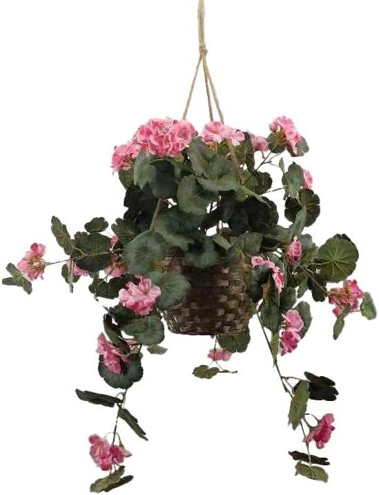 Larksilk - Wholesale Artificial Flowers - 25" Hanging Pink Geranium In Basket Artificial Flower0