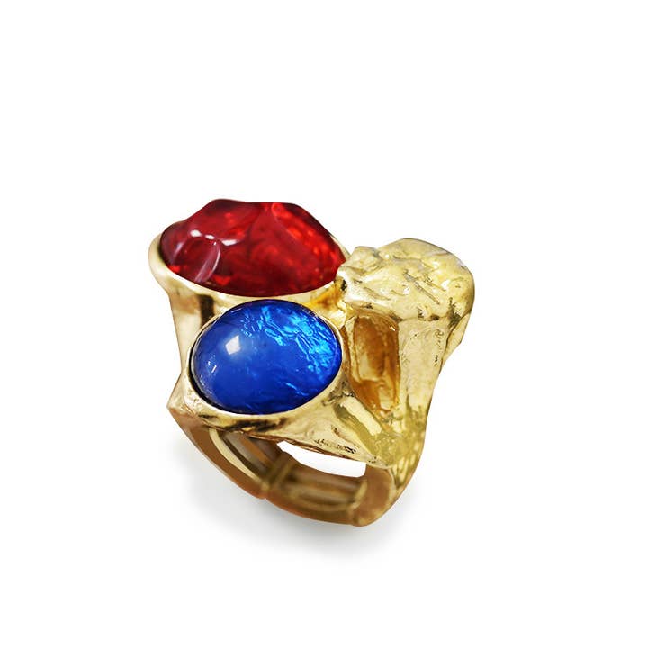 AMORINO SRL - Wholesale Multi-Stone Ring - LARGE ELASTIC RING TRIO WITH RESIN STONE - NY24108B8931