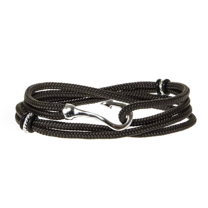 Bracelete de gancho de cordão de chocolate duplo redondo prateado por atacado de Orus bijoux men