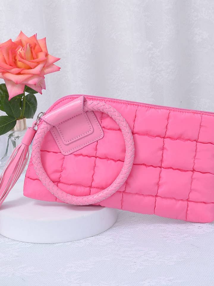 QP204 Quilted Puffer Wristlet/Clutch With Tassel for wholesale by MiMi Wholesale