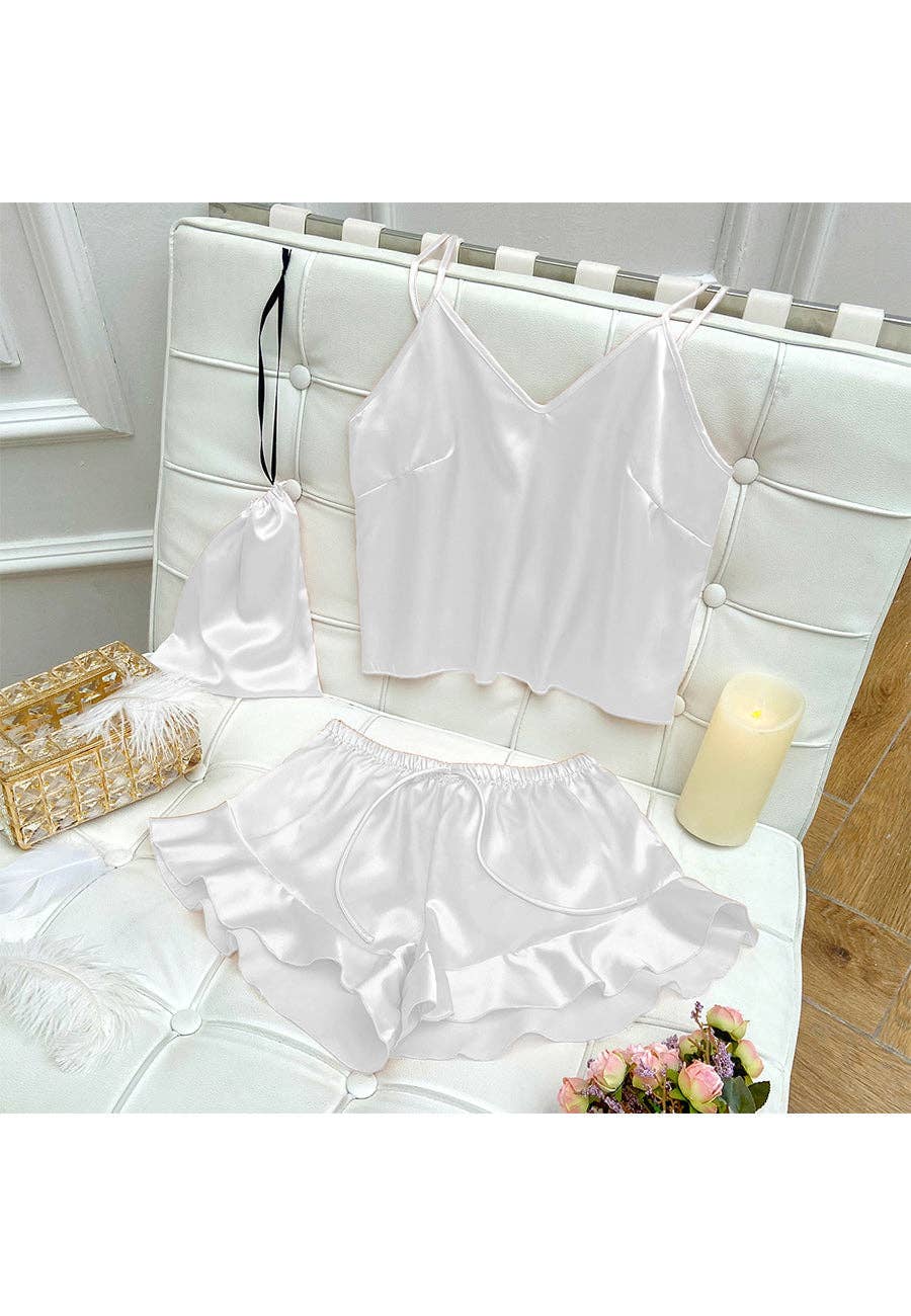 Anna Kaci Wholesale - Wholesale Lounge Set - Women's - Satin Tank and Ruffle Hem Shorts37
