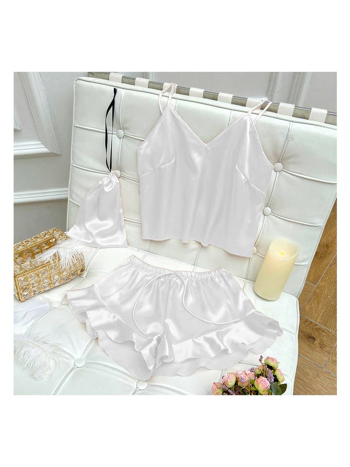 Anna Kaci Wholesale - Wholesale Lounge Set - Women's - Satin Tank and Ruffle Hem Shorts37