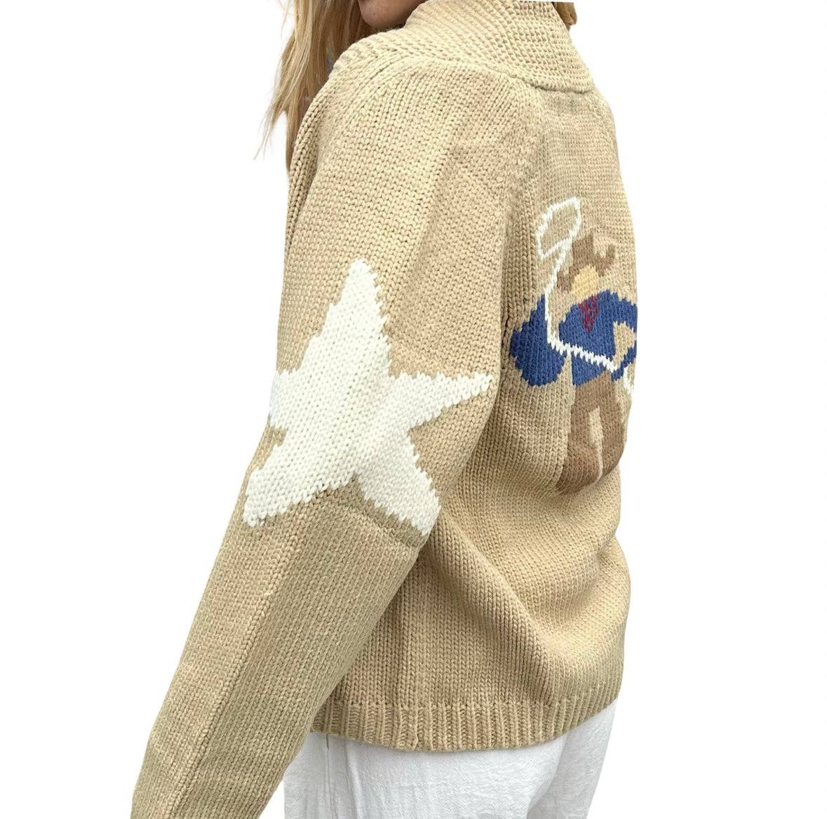 Pink Pineapple - Wholesale Cardigan - Women's - Vintage Cowboy Varsity Cardigan in Camel1