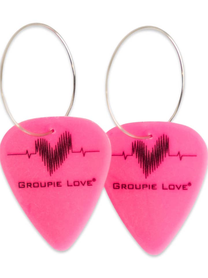 Groupie Love Neon Pink Single Guitar Pick Earrings for wholesale by Groupie Love