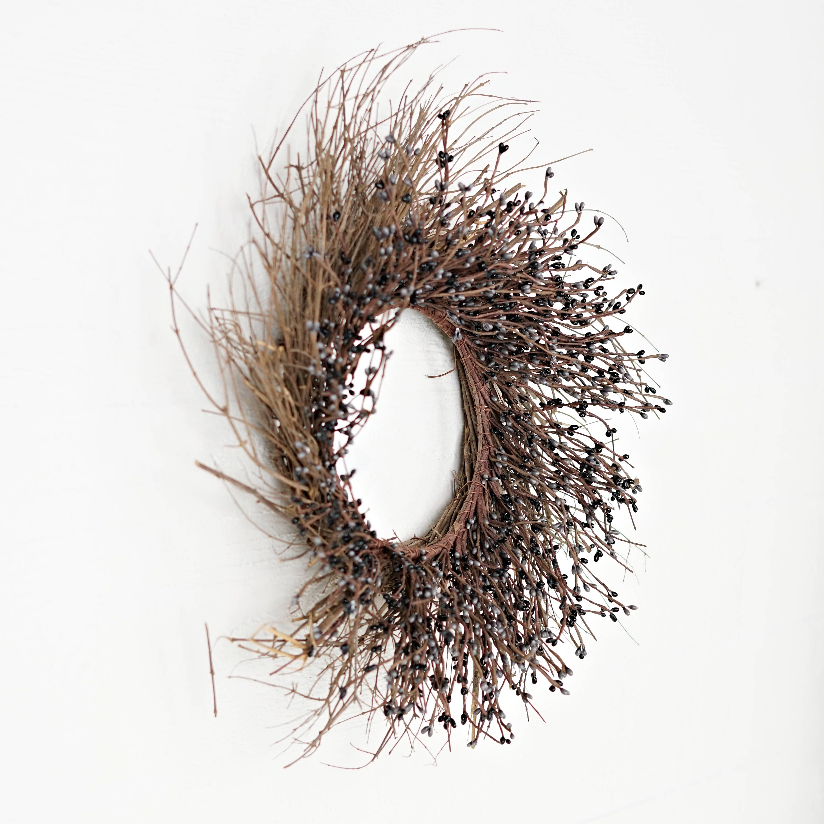 Impressive Enterprises, Inc. - Wholesale Wreath - ISB082GB- 22in Pip Berry Wreath w/twig-GRAY BLACK2