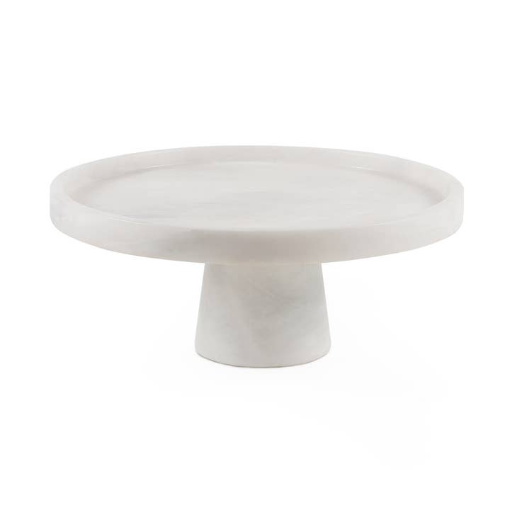 12" dia x 5" high JPearl White Marble Cake Stand for wholesale by Marble Crafter
