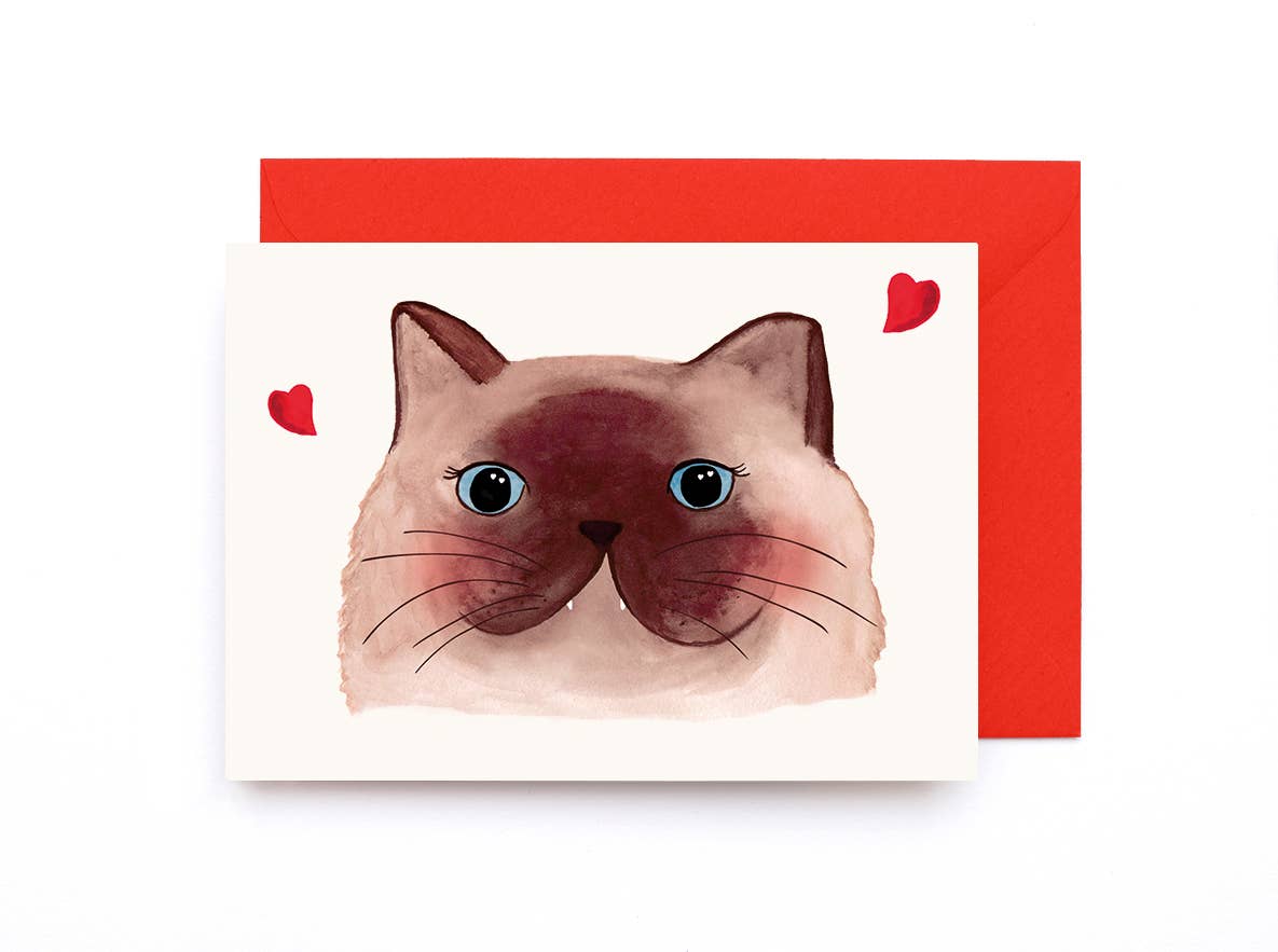 Yes! Paper Goods – wholesale Valentine's Day card – Swooning Kitty Cat + Love Hearts Valentines Greeting Card