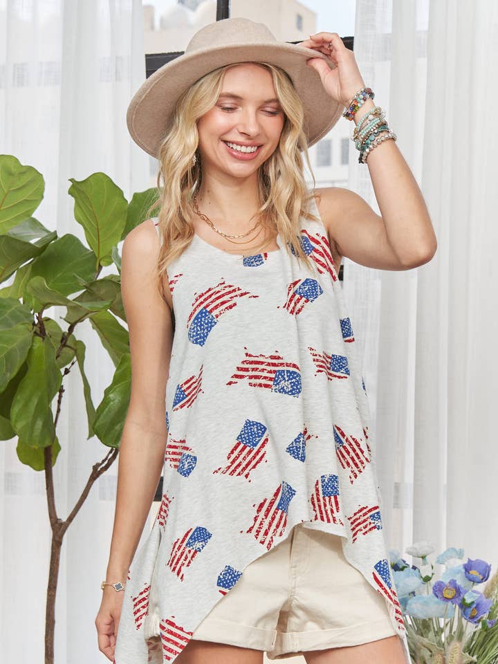 LYT14141C -USA FLAG PRINT TANK TOP for wholesale on Faire