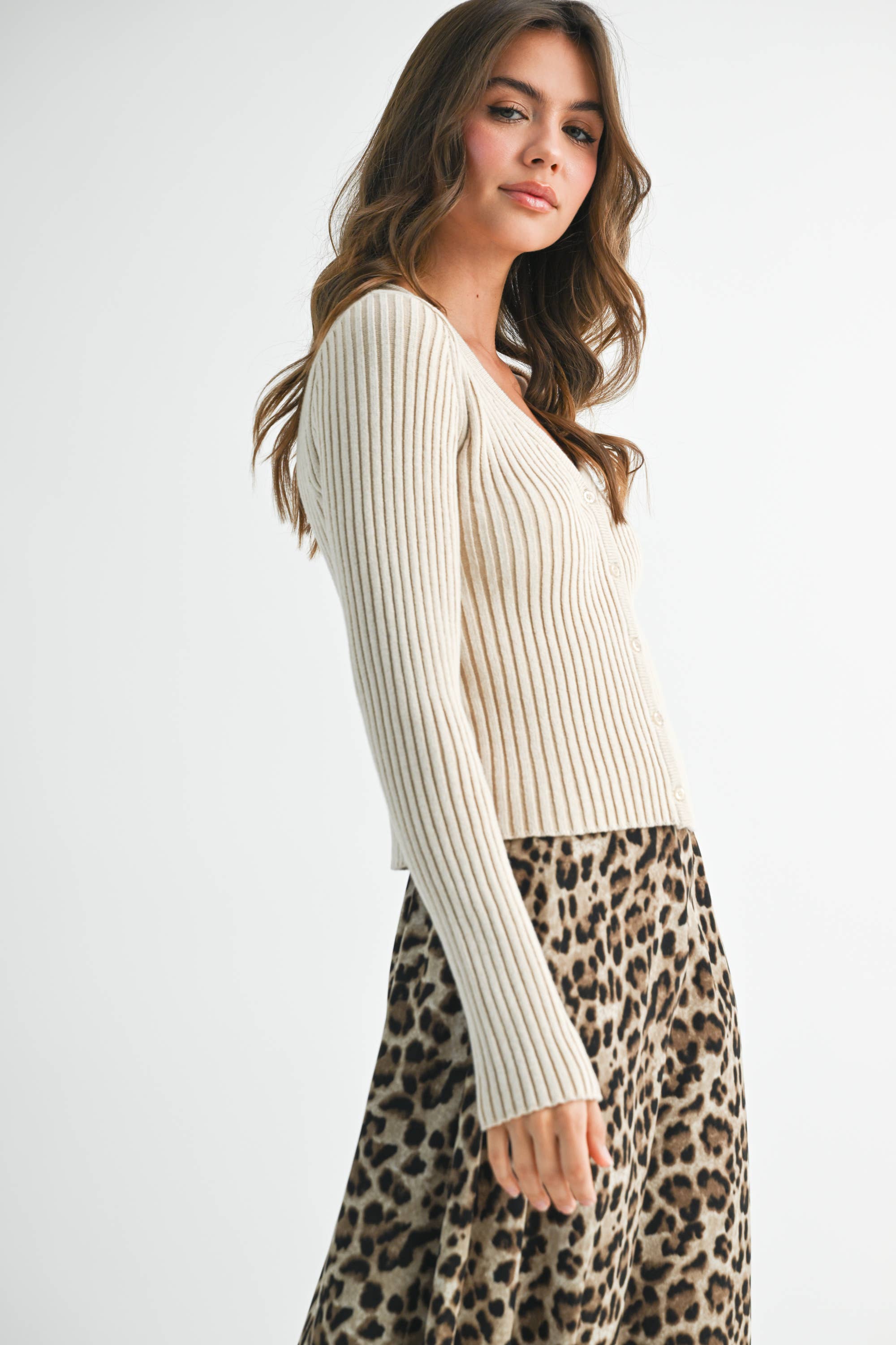 AEMI + CO - Wholesale Cardigan - Women's - 3391GK Ribbed Button-Up Cardigan19