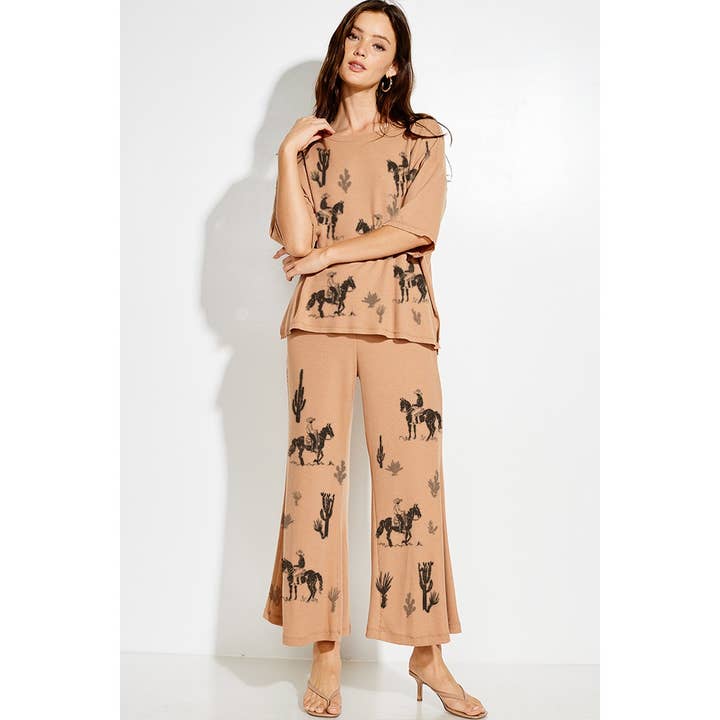 West vibes cowboy print Thermal top and pants set for wholesale by Phil Love
