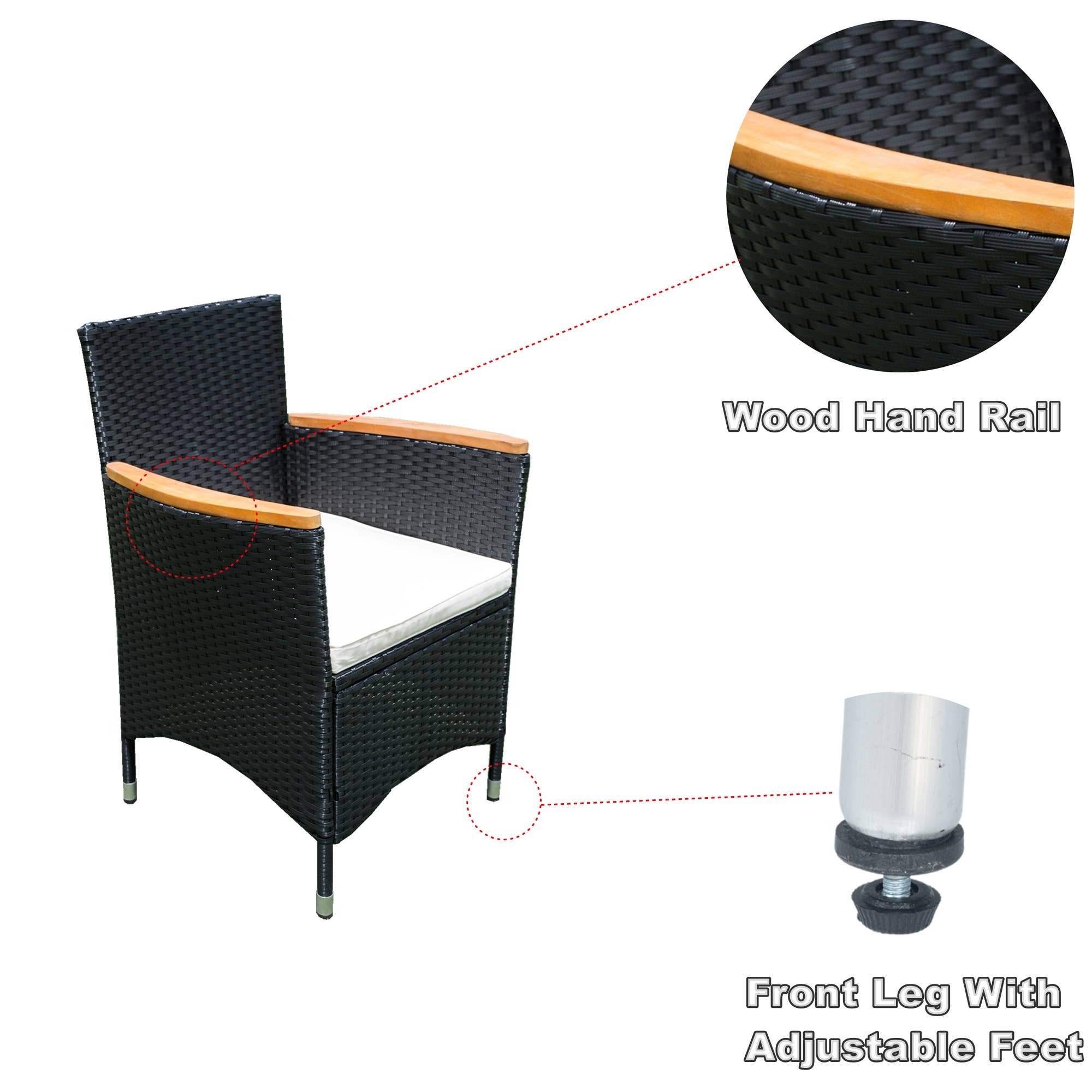 39F Inc. - Wholesale Patio Set - 7-Piece Outdoor Patio Wicker Dining Set with Acacia Wood Top7