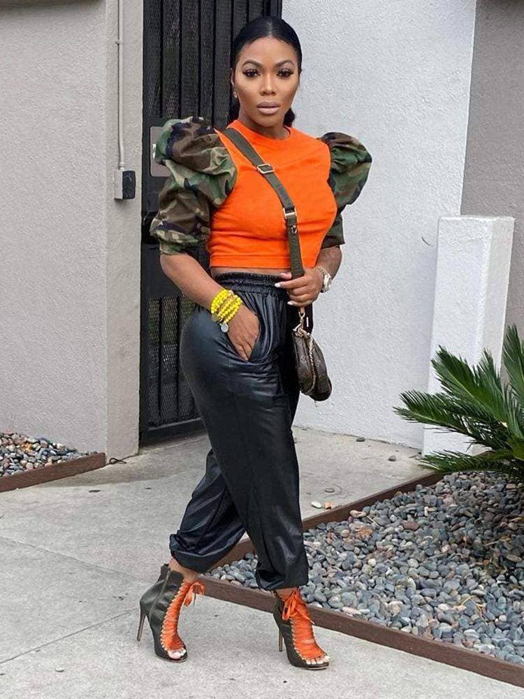 Queen Fashion – wholesale Blouse – Women’s – high heel booties, camo top fashion look3