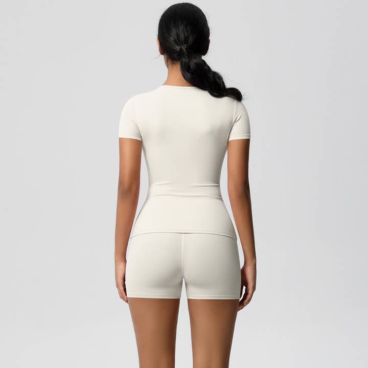 Sodalemon – wholesale Activewear set – Women′s – Women Yoga Set: Quick Dry Breathable Short Sleeve + Shorts22