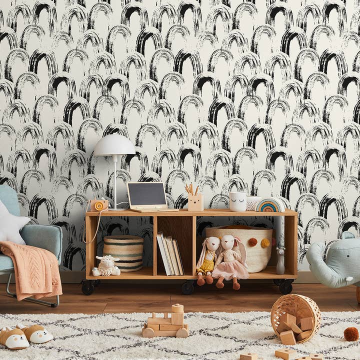 Carta da parati per cameretta con pennellate astratte, murale moderno per la vendita all'ingrosso da parte di SimurgWallArts