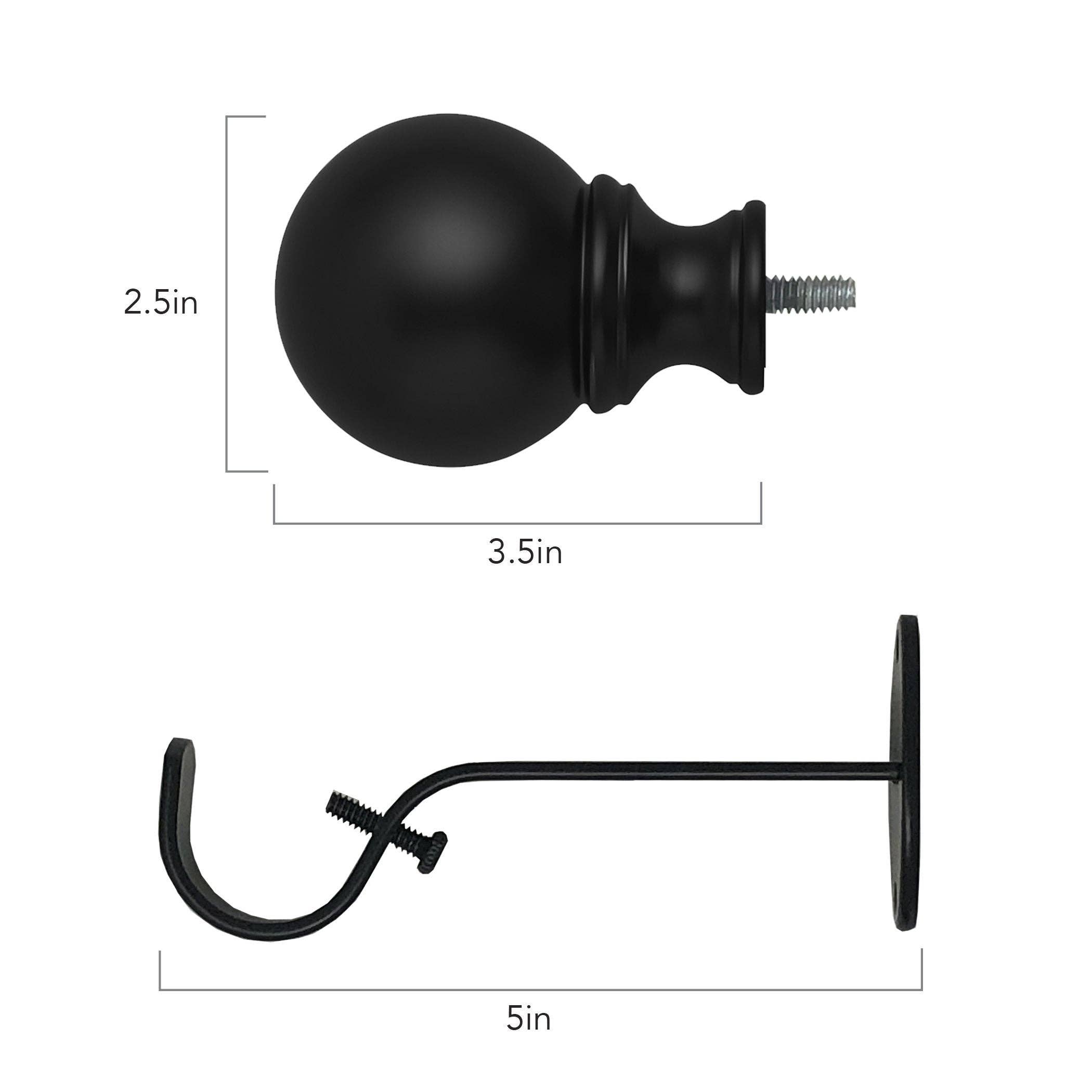 Threadmade Home - Wholesale Curtain Rod - Cordelia 1" Window Drapery Single Curtain Rod with Globe Ball Finial5