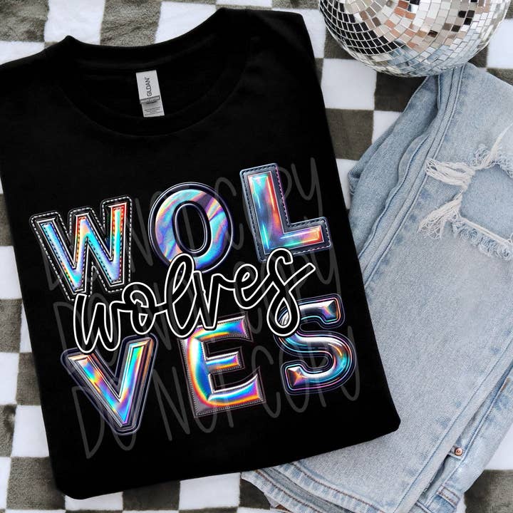 Red Dirt Transfers - Wholesale T-Shirt (Graphic) - Women's - Wolves Faux Holographic T-Shirt | Trendy School Spirit Shirt | Fast Shipping | Super Soft Shirts for Men/Women/Kid's | Bella Canvas0