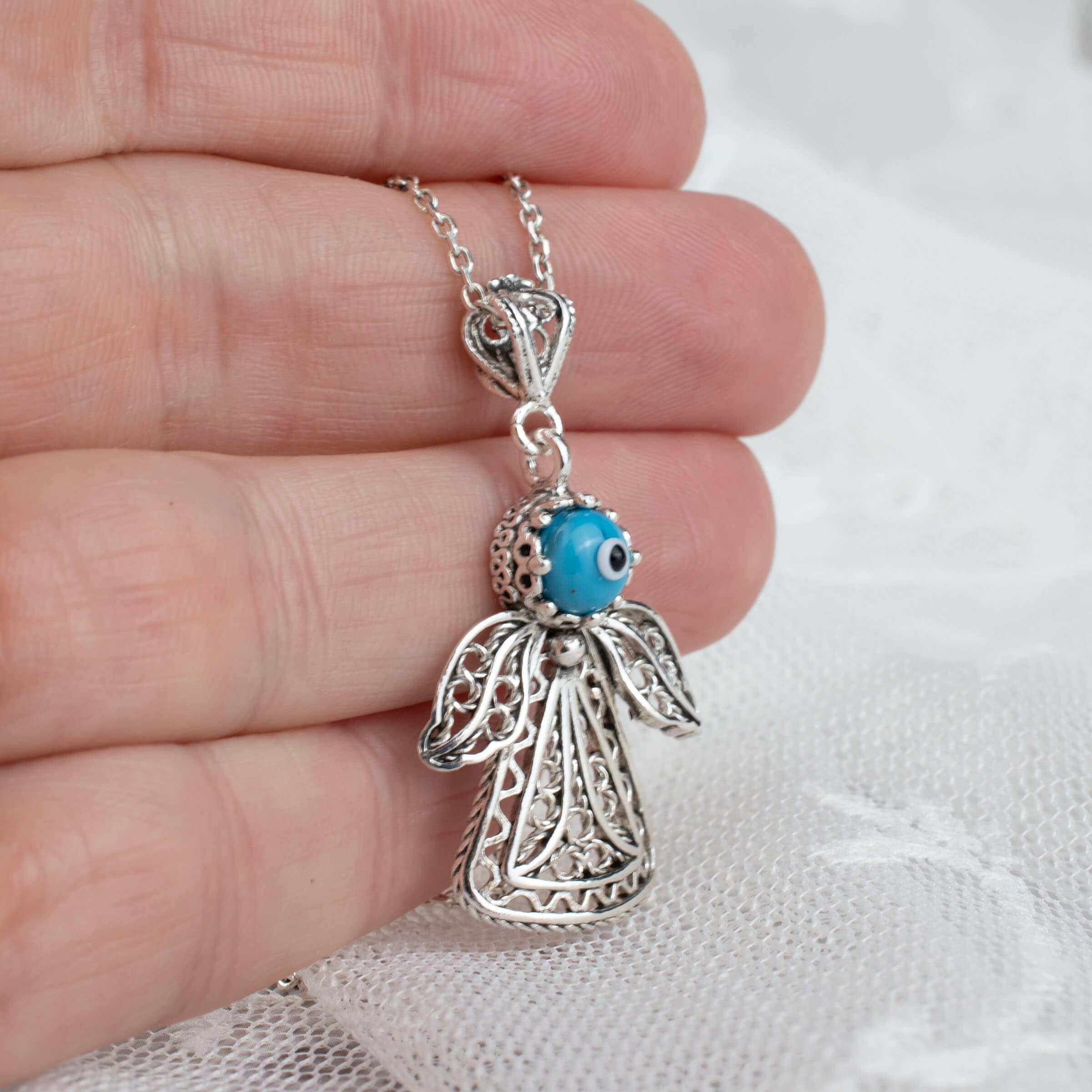 Filigranist Jewelry – Großhandel Kette mit Anhänger/Charm – Halskette mit filigranem Kunstmotiv aus Sterlingsilber mit Engelsfigur für Frauen4