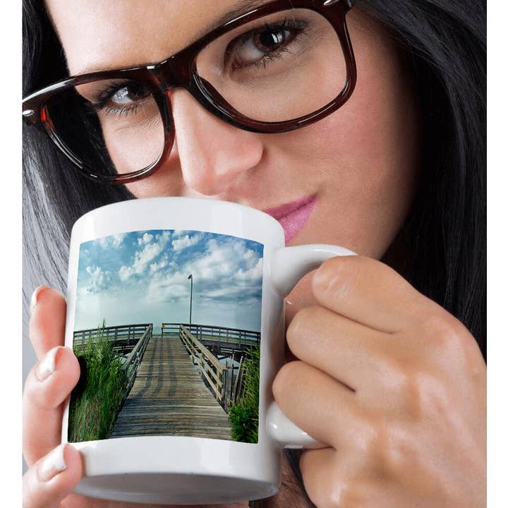 3dRose - Wholesale Coffee Mug - 3dRose, Boardwalk, beach foliage, blue skies and clouds, Mug9