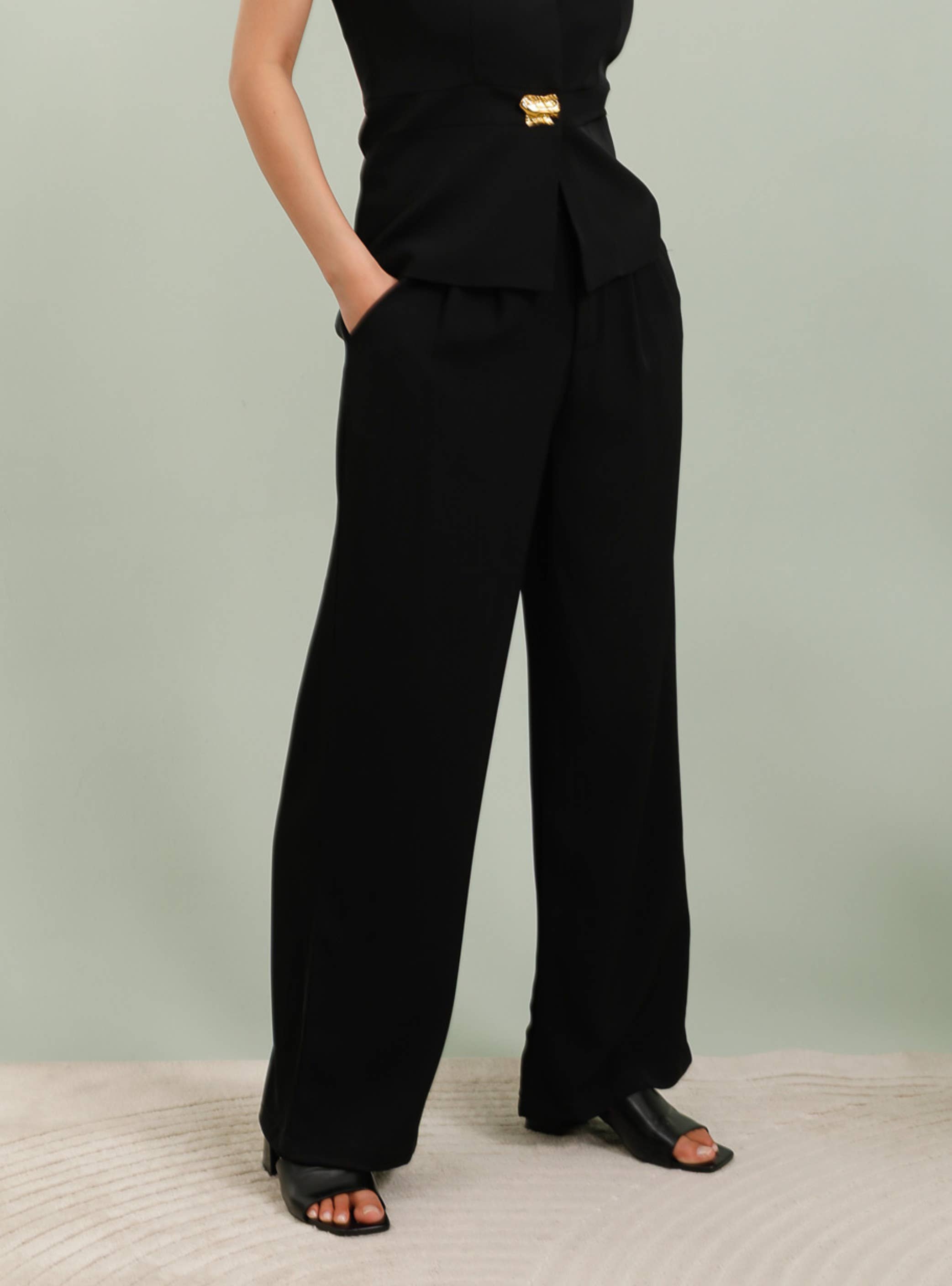 Frime - Venta al por mayor Pantalones - Mujer - Pantalones de pierna ancha de talle alto con pinzas - 26122