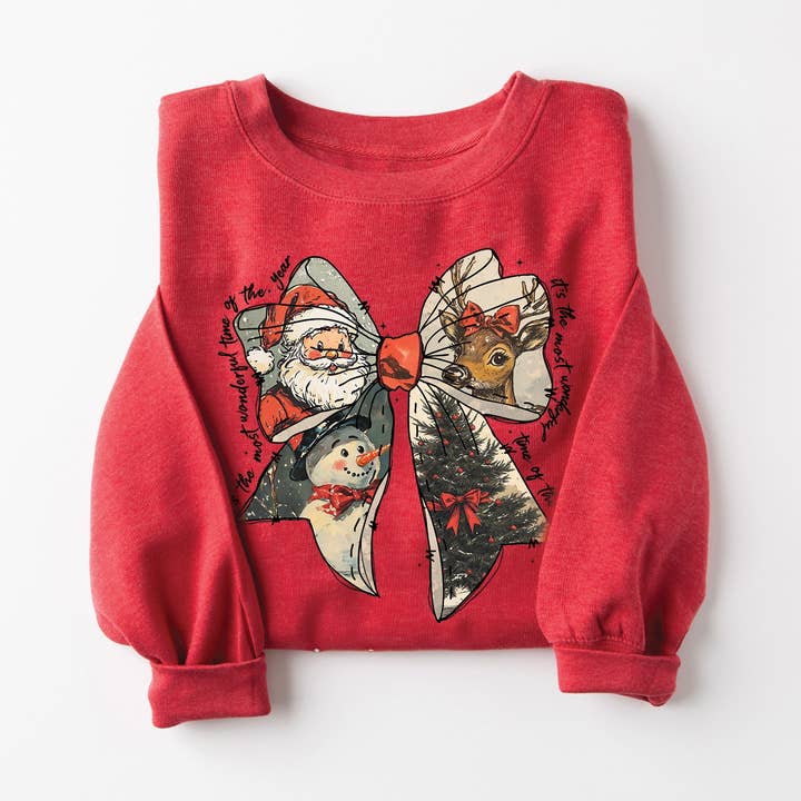 Heather Scarlet Wonderful Time Bow Sweatshirt for wholesale on Faire0