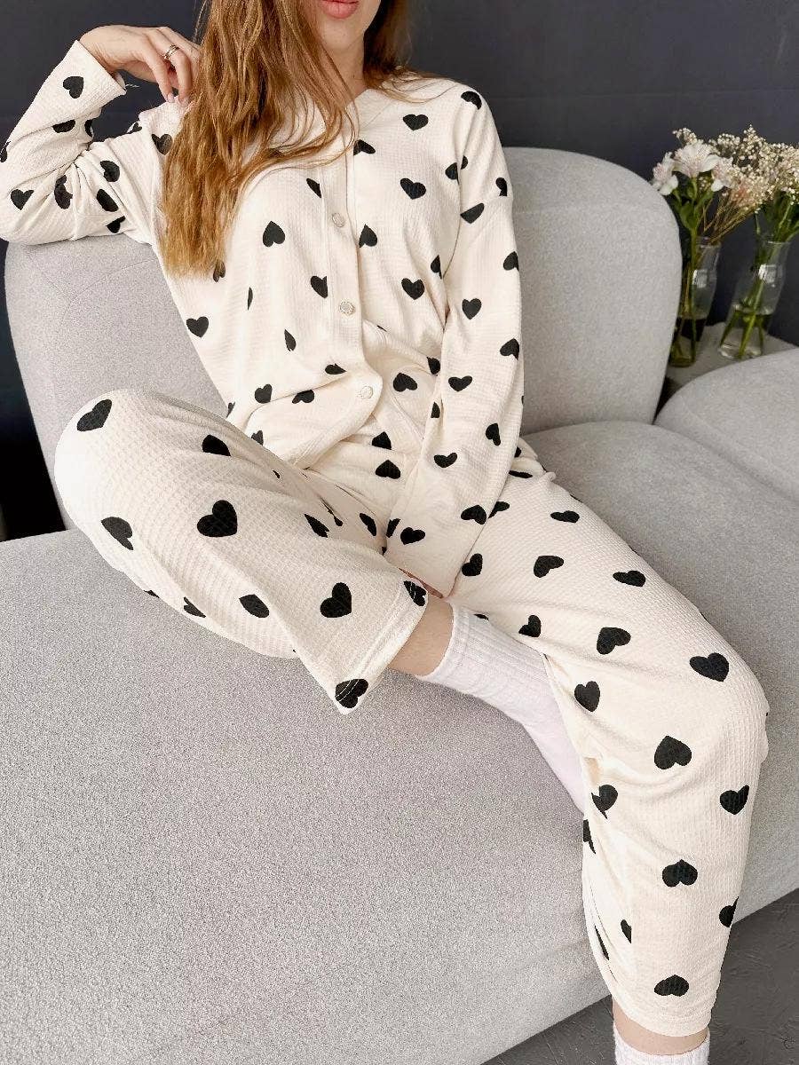 Rosa Clothing - Wholesale Lounge Set - Women's - Valentine's Day pajamas heart top pants loungewear set6