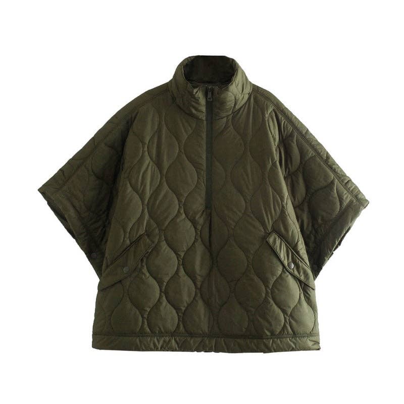 GREEN Cape Style Zip Up Coat for wholesale on Faire0