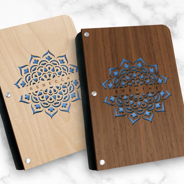 Mandala Wood Journal - Personalizable for wholesale by Inspired Indigo