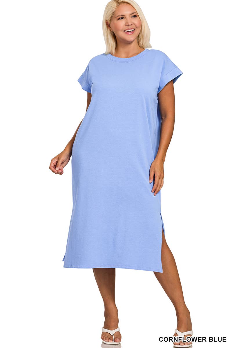 Vanilla Monkey - Wholesale Dress - Women's - Plus Round Neck Short Sleeve Midi Dress1