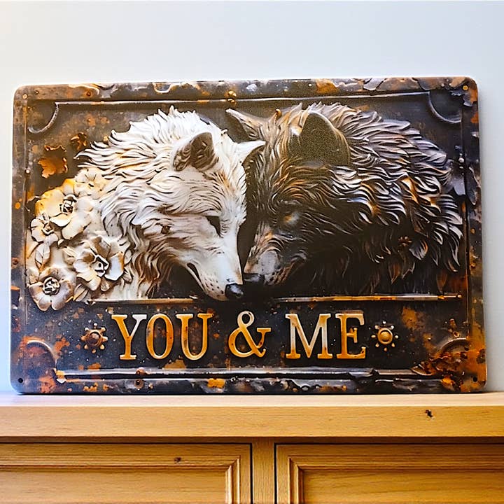 Funky Aura Boutique - Wholesale Sign - Wolves You and Me Sign, 8" x 12" , Metal Sign2