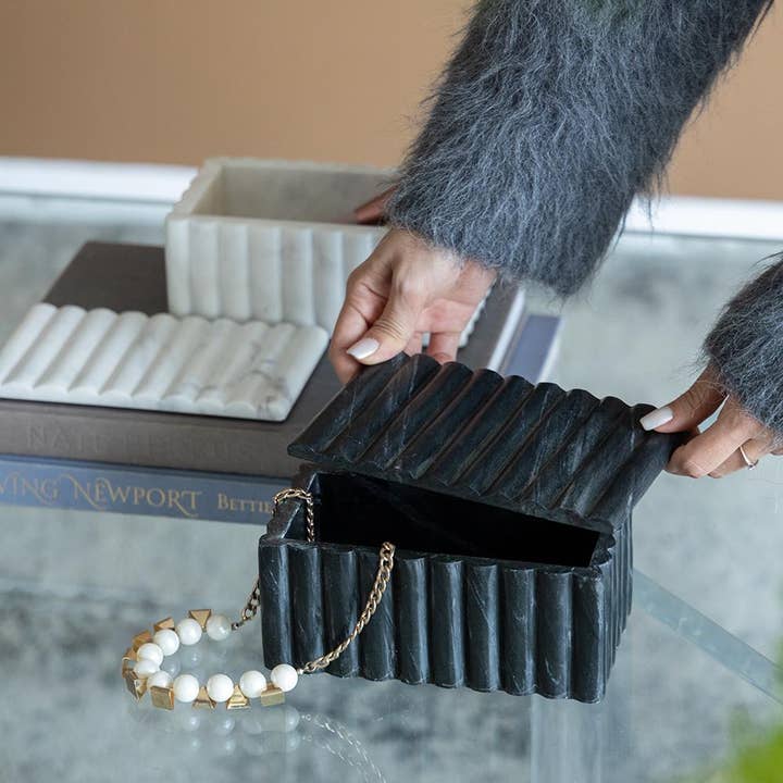 A&B Home Group Inc. - Wholesale Decorative Box - 4x7x3" Black Marble Box - Black2