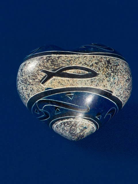 Heart Christian fish blauw - speksteen voor wholesale door polanski speckstein