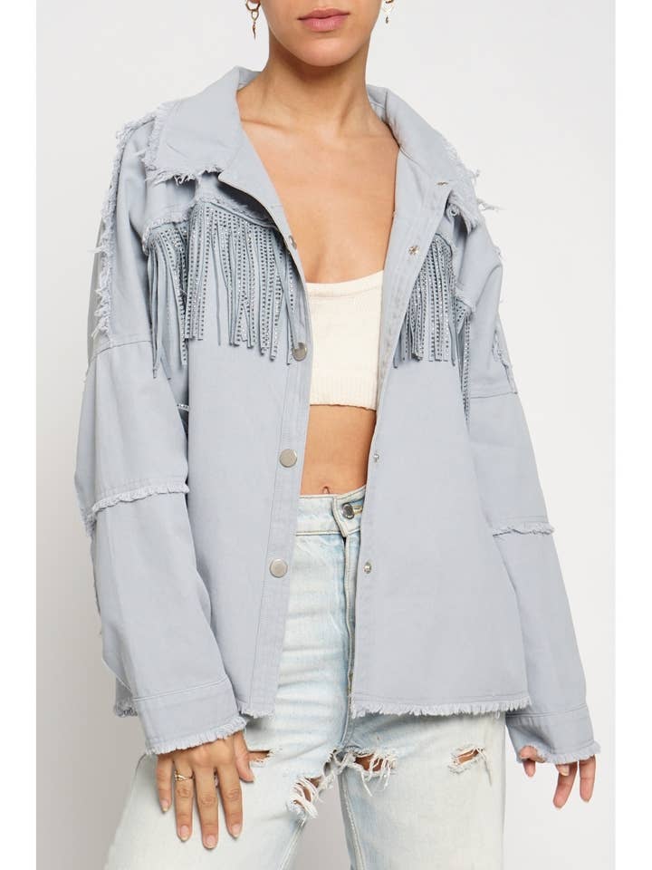 Veste en denim à franges pour la vente par Sans Souci