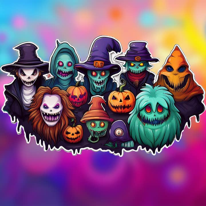 Halloween Pumpkin Monster Group Sticker 012 for wholesale by MILLER PRECISION SIGNS