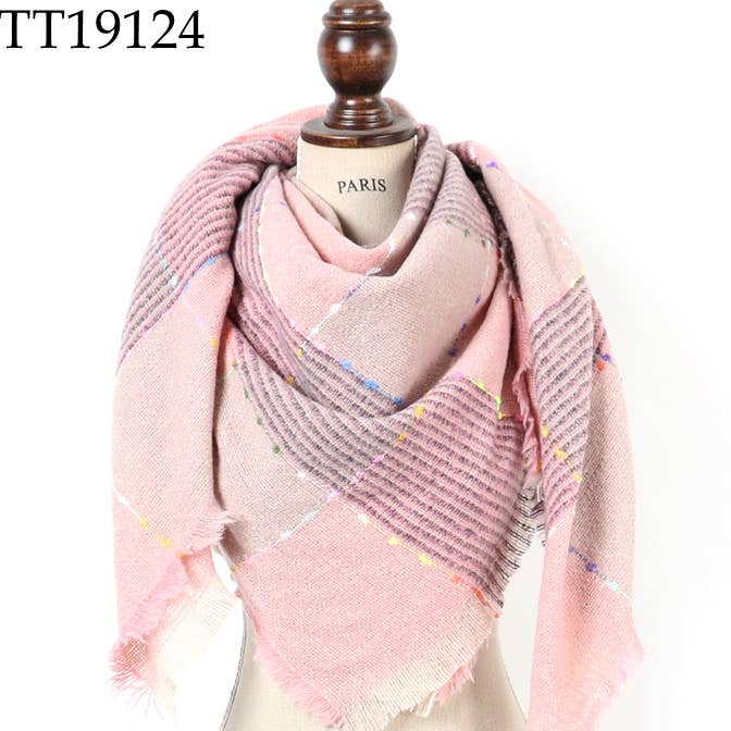 ePretty - Vente Écharpe – femme - Écharpe de couverture carrée à blocs de couleurs roses TT19124