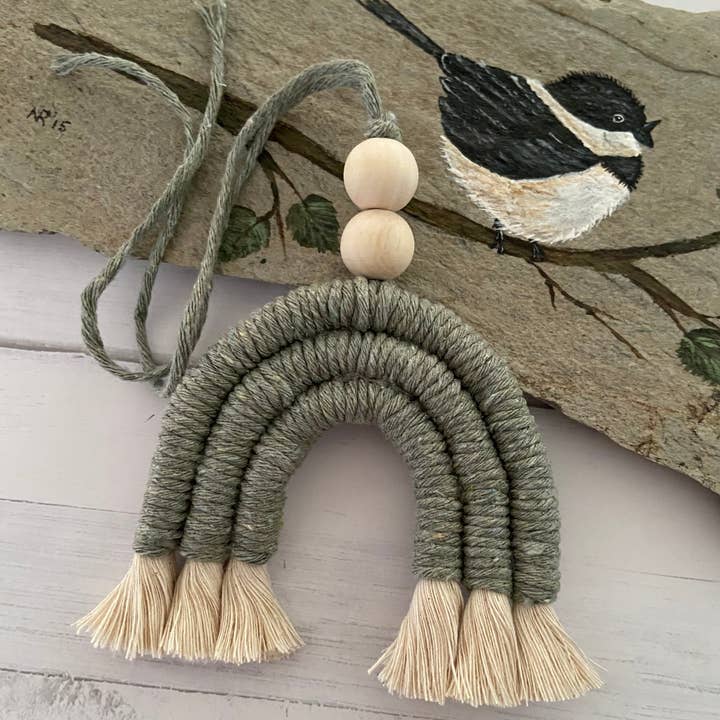 Chickadee Creations - Wholesale Car Freshener - Women's - Macrame Rainbow Car Diffuser - Sage3