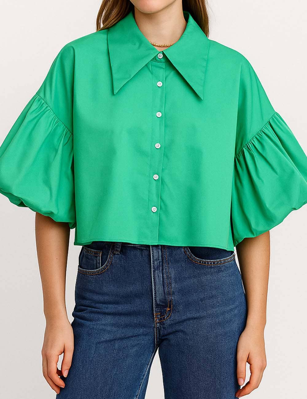 Sweetkama – wholesale Buttoned-down shirt – Women's – Ladies Striped Puff Sleeves Button Shirt SP06812