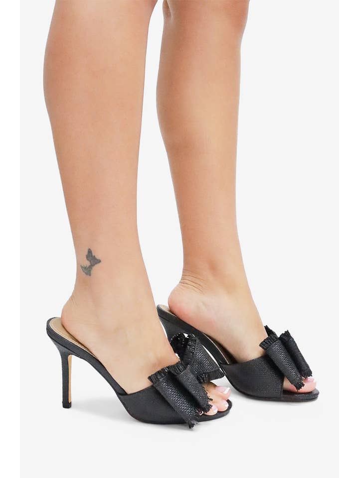 Lemonade Shoes - Wholesale High Heels - Women's - BEACH HOUSE - Raffia Bow Mules, Woven Finish, Stiletto Heel3