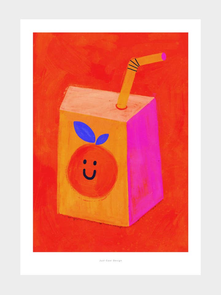 Orange Juice Tetra Brik | A5 Minimal Food Packaging Print for wholesale by Just Cool Design