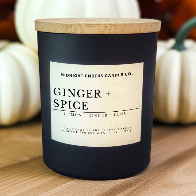 Ginger + Spice | 10 oz. Hand Poured Matte Black Glass Candle for wholesale by Midnight Embers Candle Co.