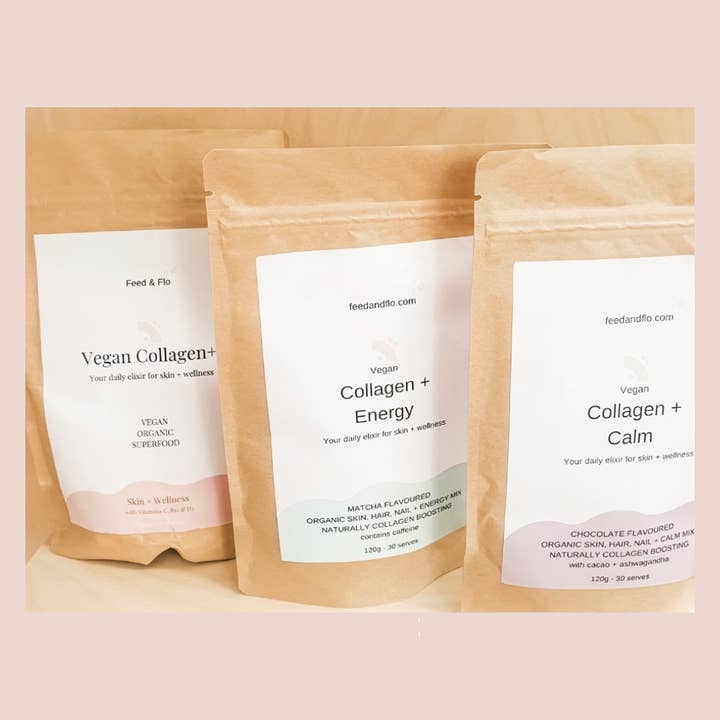 Feed and Flo - Venta al por mayor Proteínas y superalimentos en polvo - Mezcla de superalimentos veganos Colágeno + Calm1