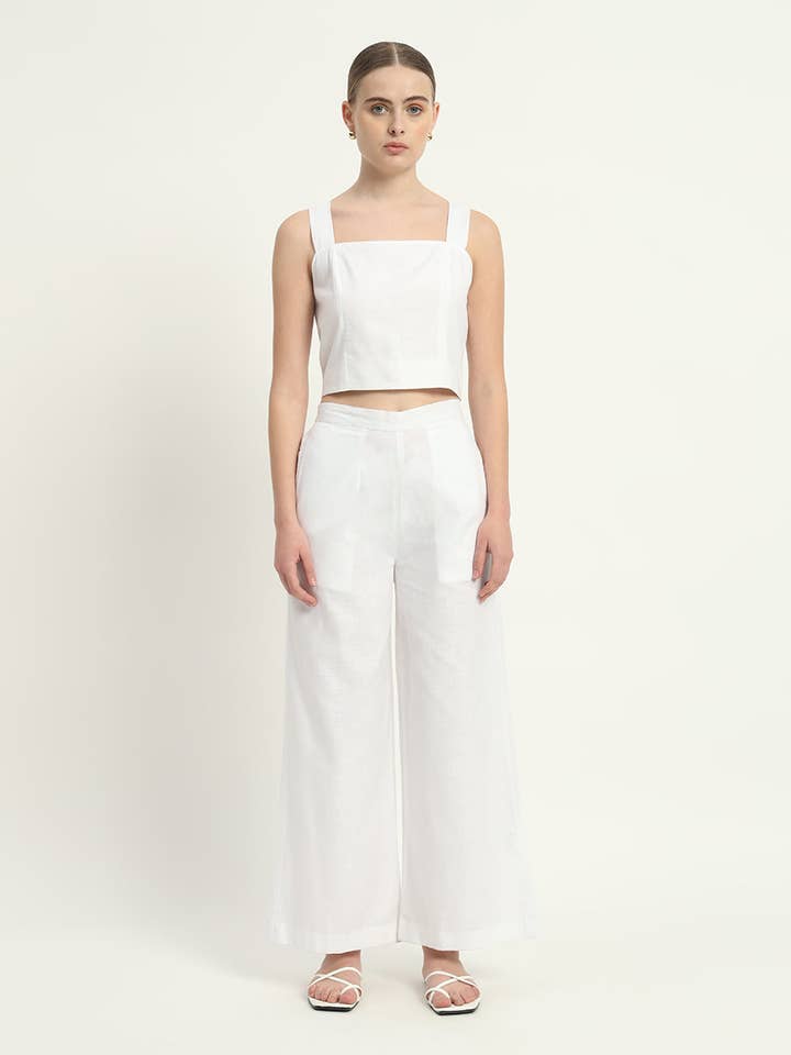 Pants Matching Set- White Linen Sleek Square for wholesale by Thevasa