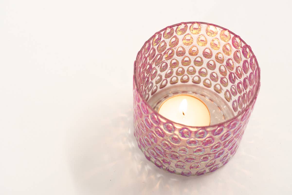 Anaya Home - Wholesale Votive Candle - Technicolor Mosaic Glass Votive + Vase5