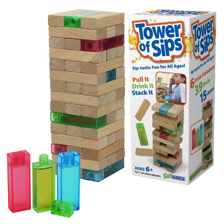 Funwares - Venta al por mayor Juegos de apilar - Juego de apilar bloques de madera y contenedores para bebidas Tower of Sips