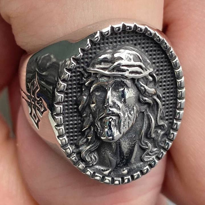 Jesus Head-ring van roestvrij staal - MJ/MR voor wholesale door Mio Queena
